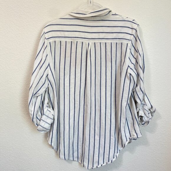 Kyla Seo White Blue Striped Floral Embroidered Button Front Blouse XL - Picture 8 of 8